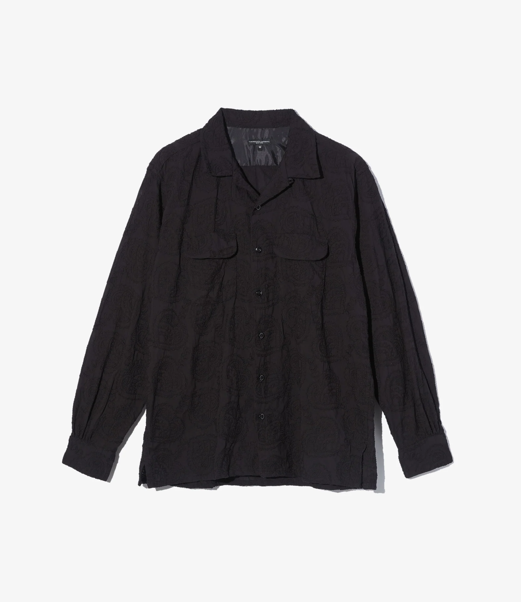 Classic Shirt - Black Cotton Paisley Embroidery