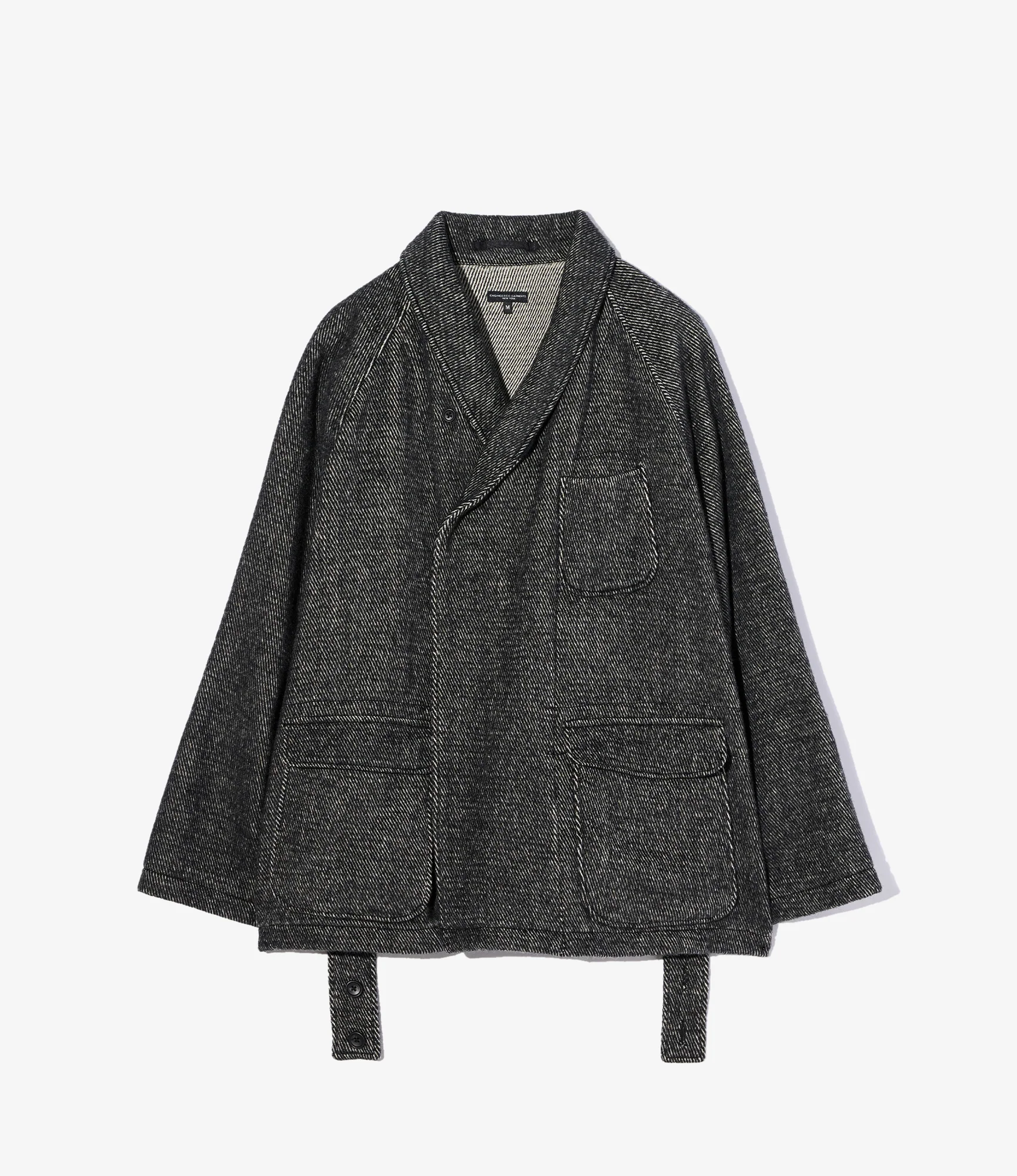 Smoking Jacket - Black Wool Shaggy Twill