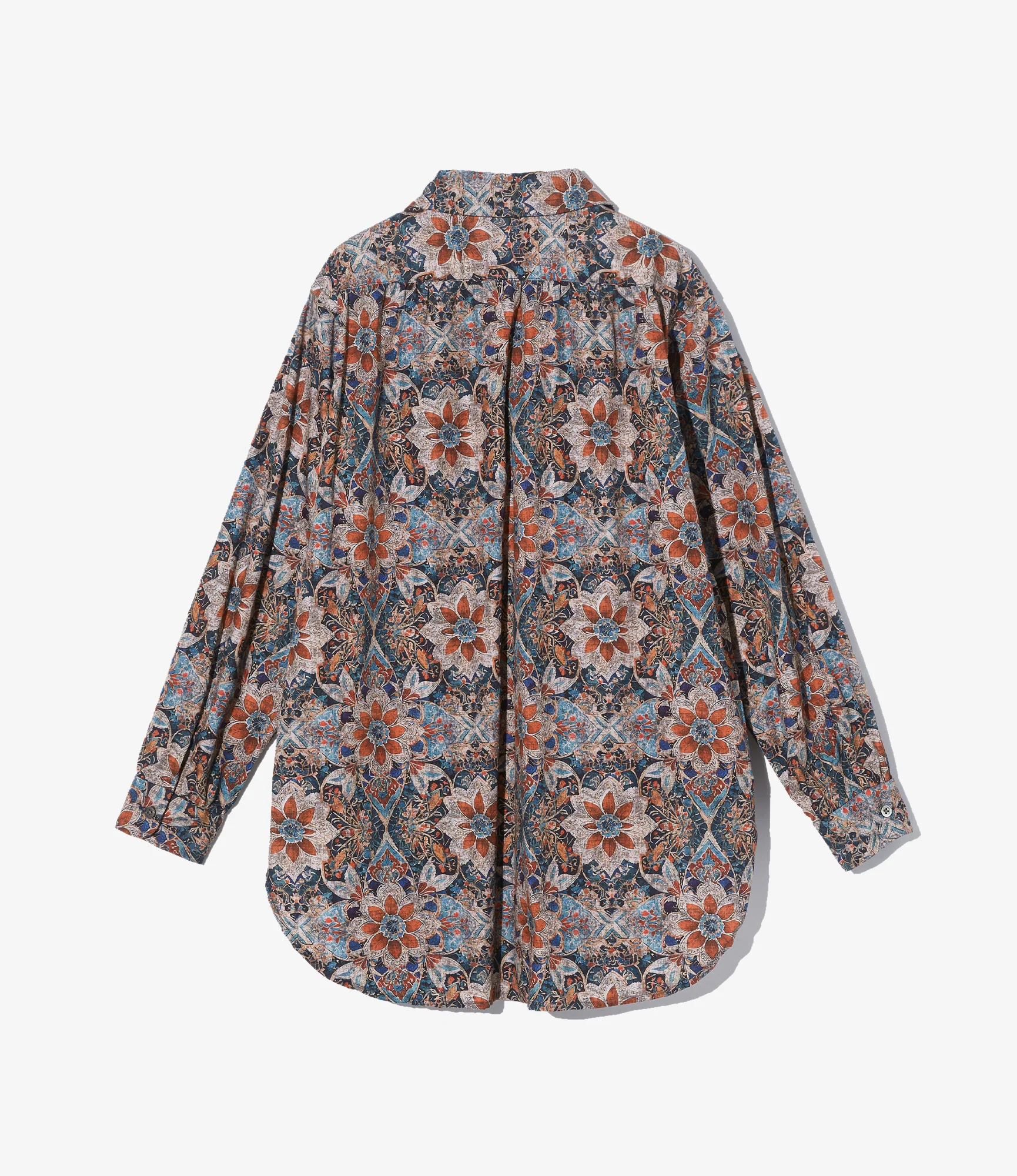 Women's Rounded Collar Shirt - Orange/Navy Floral Printed Cotton Lawn - Image 2