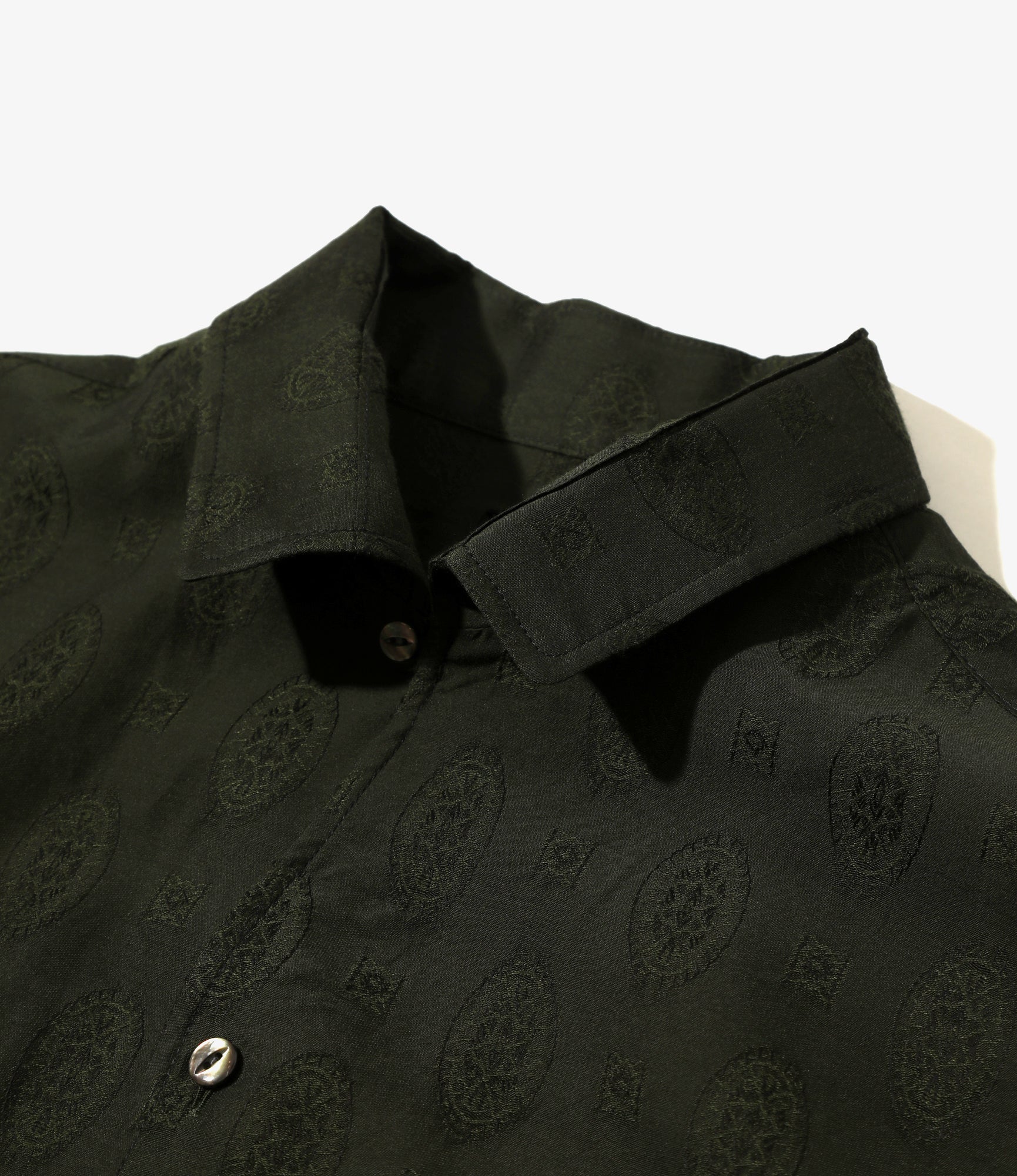 Italian Collar Shirt - Dk. Green- Fine Pattern Jacquard - Image 3