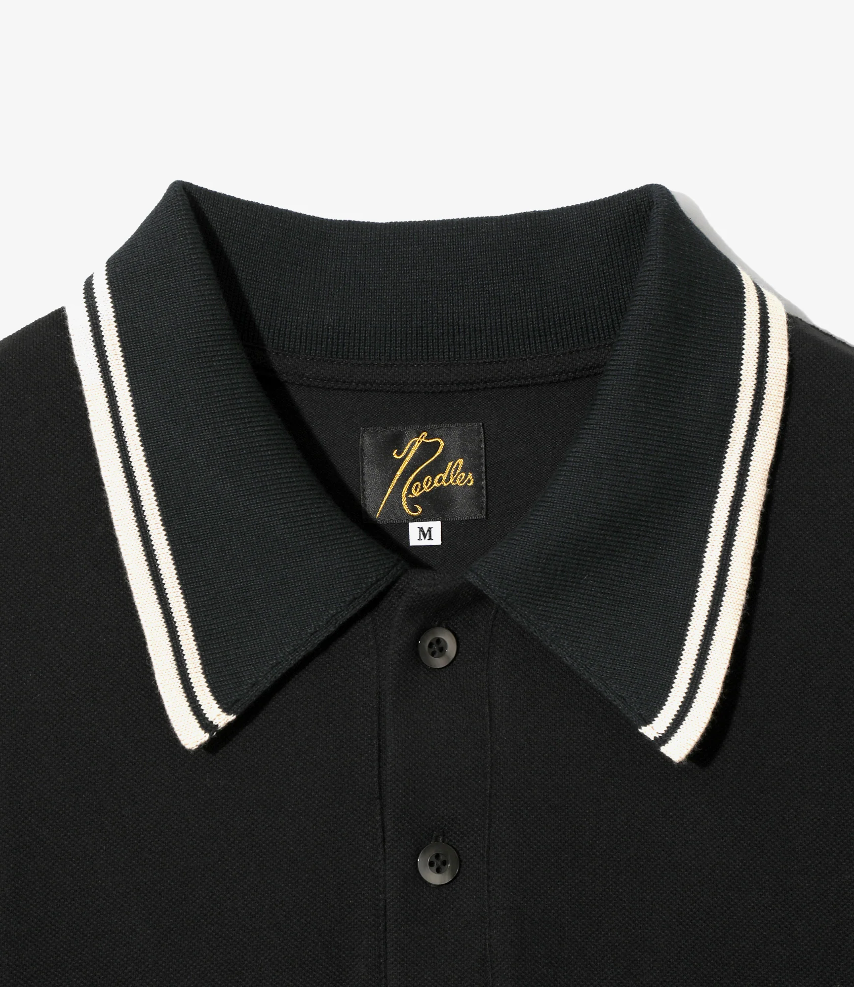 Regular Collar Polo Shirt - Black - Cotton Pique - Image 2