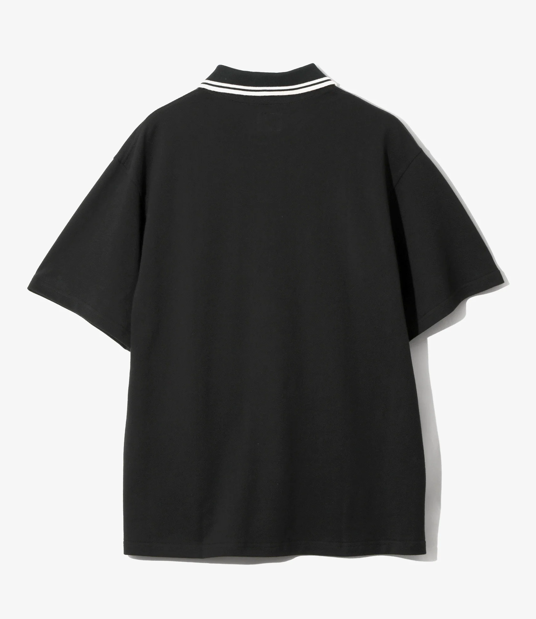 Regular Collar Polo Shirt - Black - Cotton Pique - Image 4