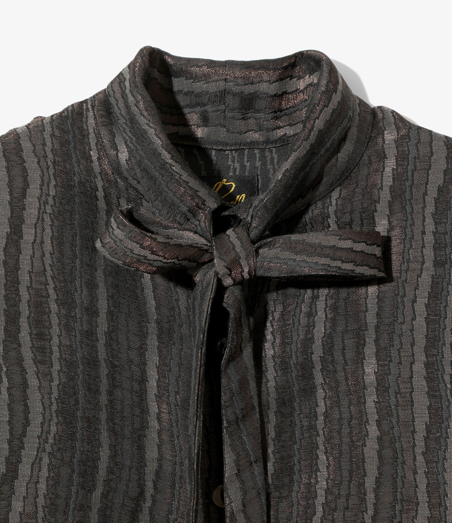 Women's Ascot Collar Dress - Grey - Zig Zag Stripe Jacquard - Image 2