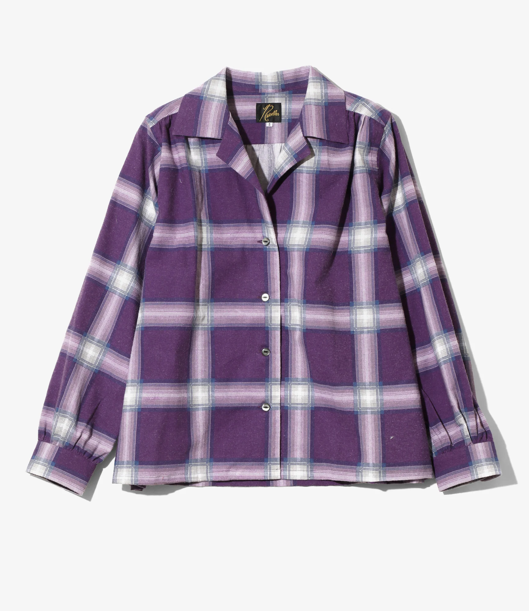 Women's Gathered Blouse - Purple - Printed Flannel