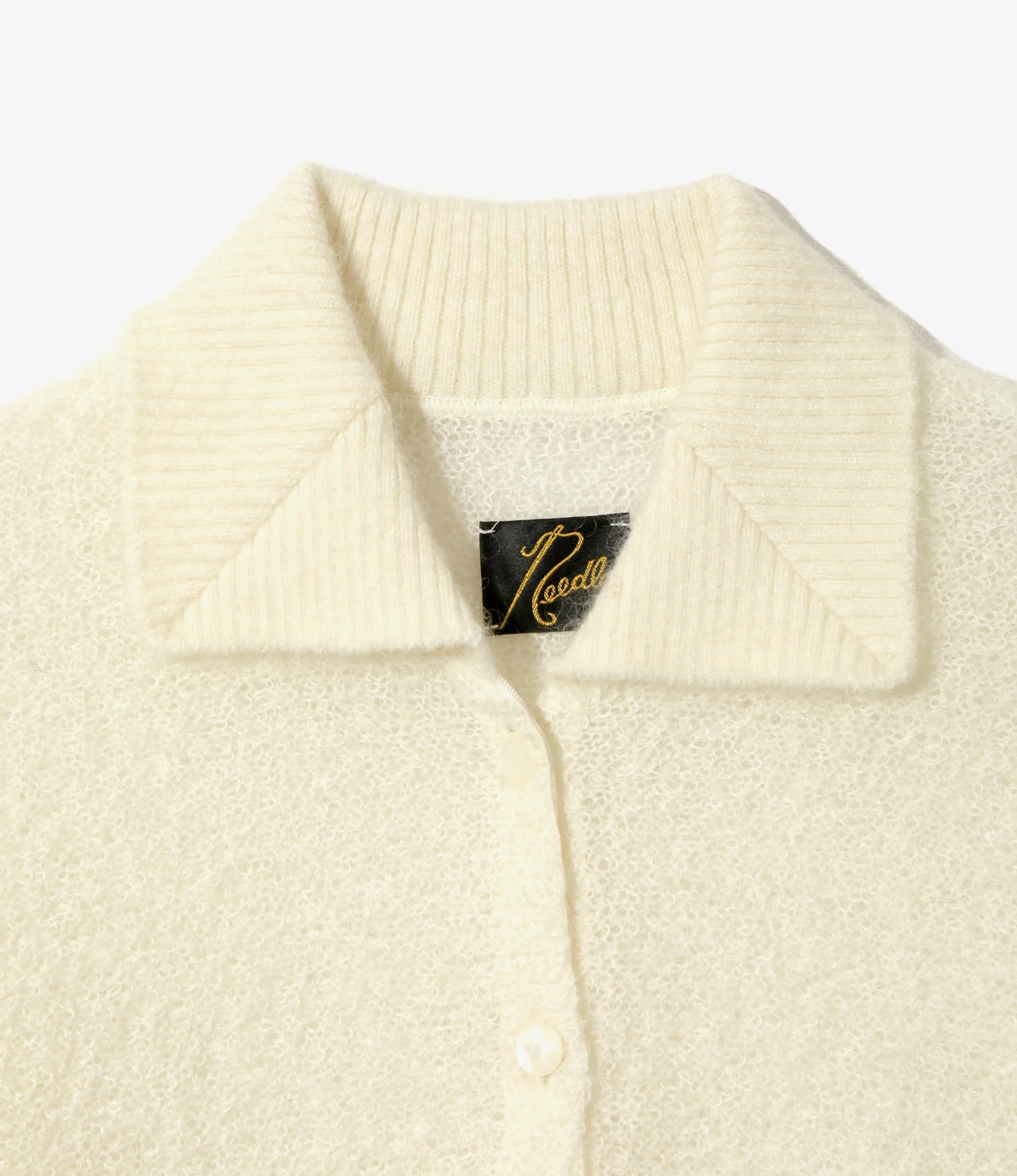 Women's Round Collar Cardigan - Ivory - Crepe Weave - Image 2