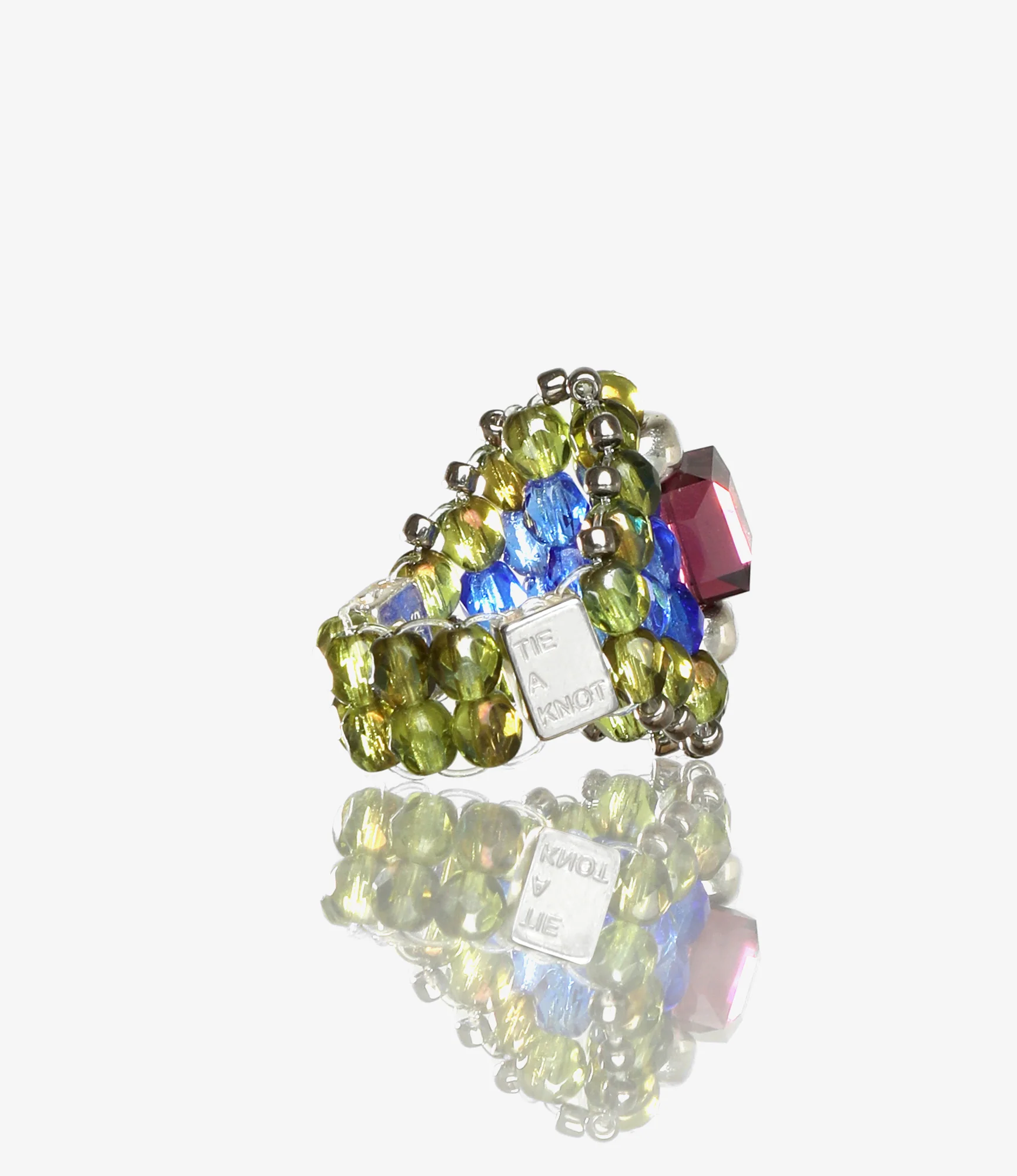 Needles x Tie A Knot - Square Crystal Beads Ring - Purple x Olive - Image 3