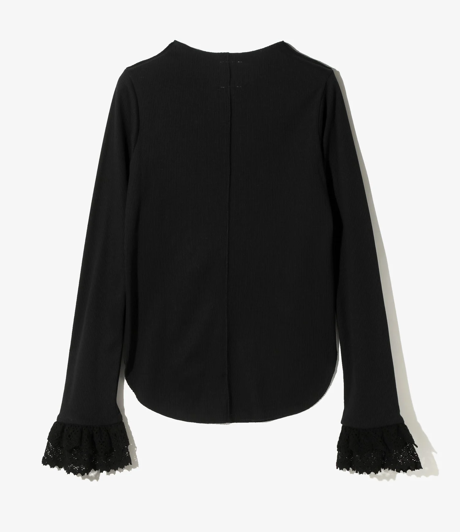 Ribbed Lace Cuff Pullover Tee - Black - Image 3