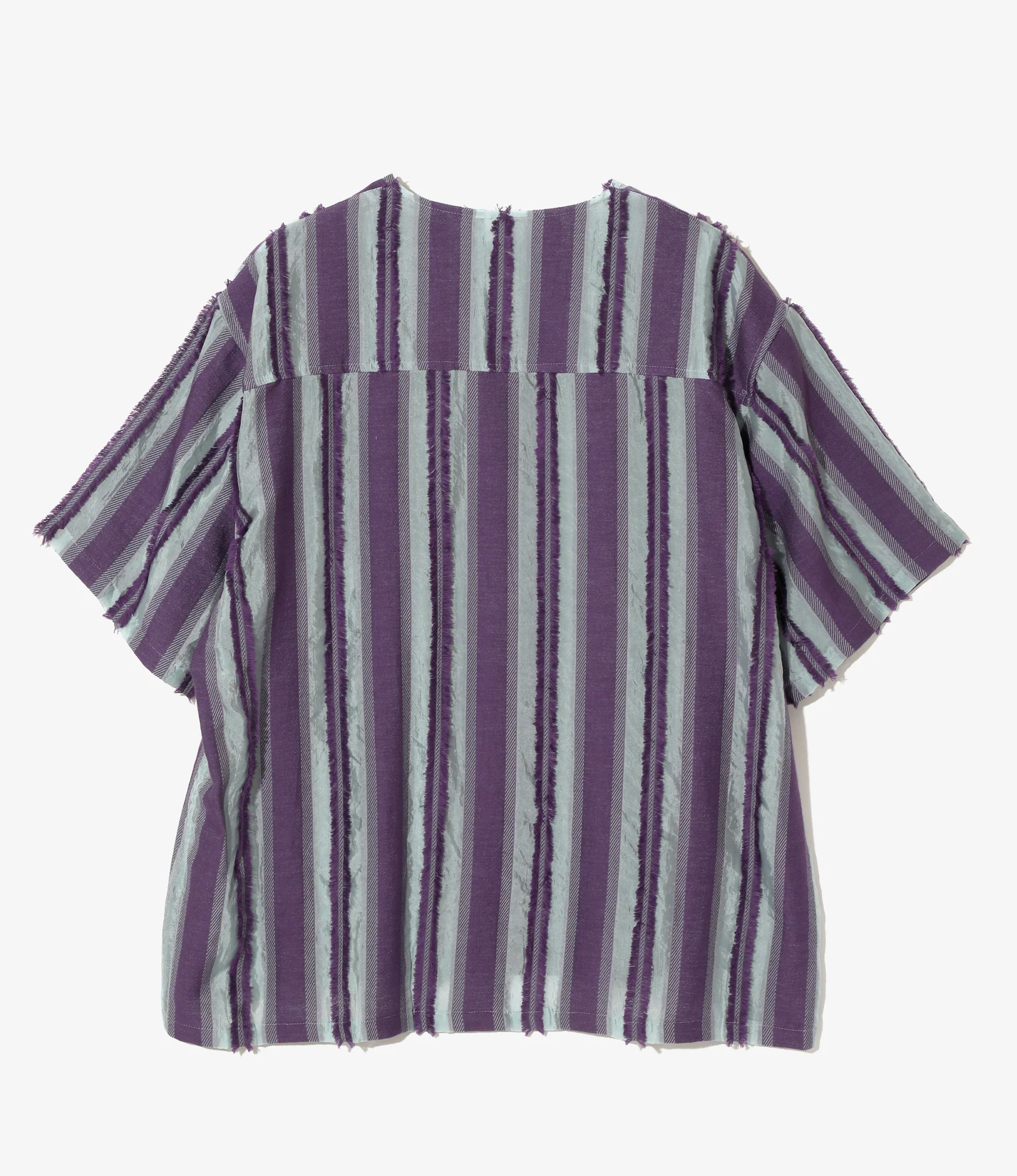 S/S V-Neck Shirt - Sax/Purple - Stripe Cut Jacquard - Image 3
