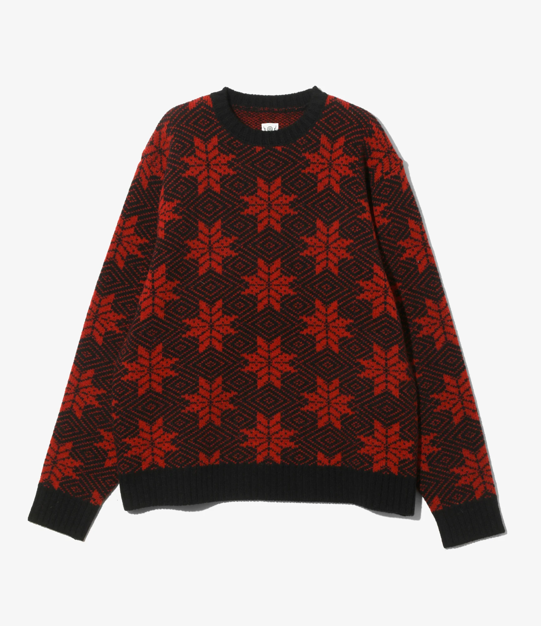 Crew Neck Sweater - Red - Snowflakes